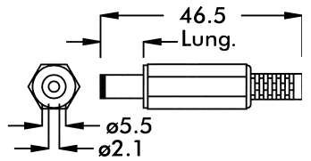 Dimensioni spina DC 5.5-2.1 con guidacavo Alpha
