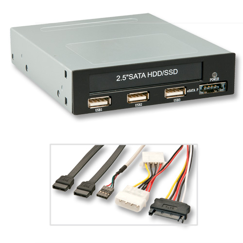 Modulo interno da 3,5" per HDD SATA da 2,5" con 3 porte USB 2.0 ed una porta eSATAp 5 & 12 V