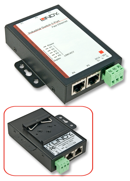 Switch Industrial 10/100 per guide DIN flat, 5 Porte