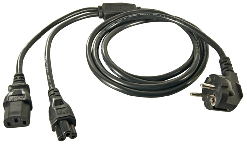 Cavo alimentazione a "Y" IEC C13 e IEC C5/Schuko ad angolo, 2m