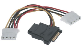 Adattatore alimentazione interno 1 x 15 poli SATA M a 3 x 5,25" Molex F