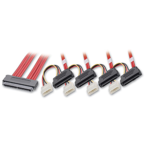 Cavo interno SATA Multilane & SAS SFF-8484 a 4 x SFF-8482 + alimentazione 5,25", 1m