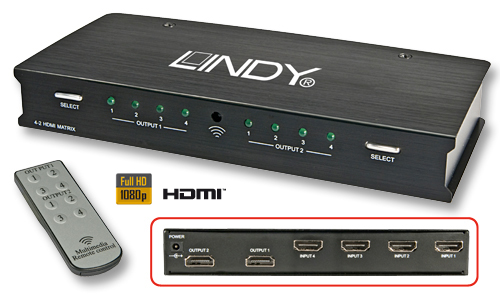 Switch HDMI 1.3b 4 x 2 Matrix Remote Classic