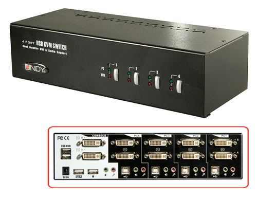 KVM Switch Pro Dual Head DVI-I Dual Link USB 2.0 & Audio, 4 Porte