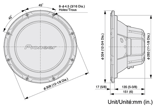 Dimensioni subwoofer pioneer TS-W304R